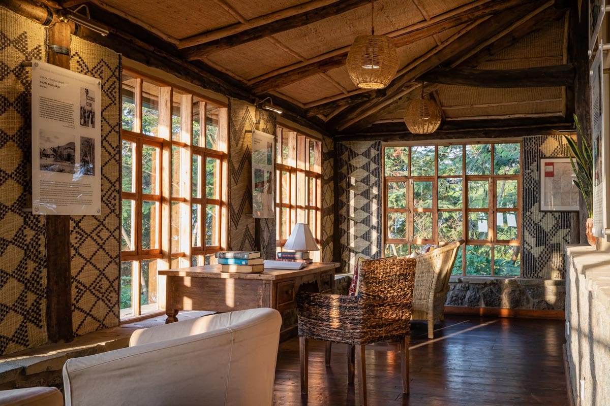 Interior of The Dian Fossey Map Room at Volcanoes Safaris Virunga Lodge in Rwanda