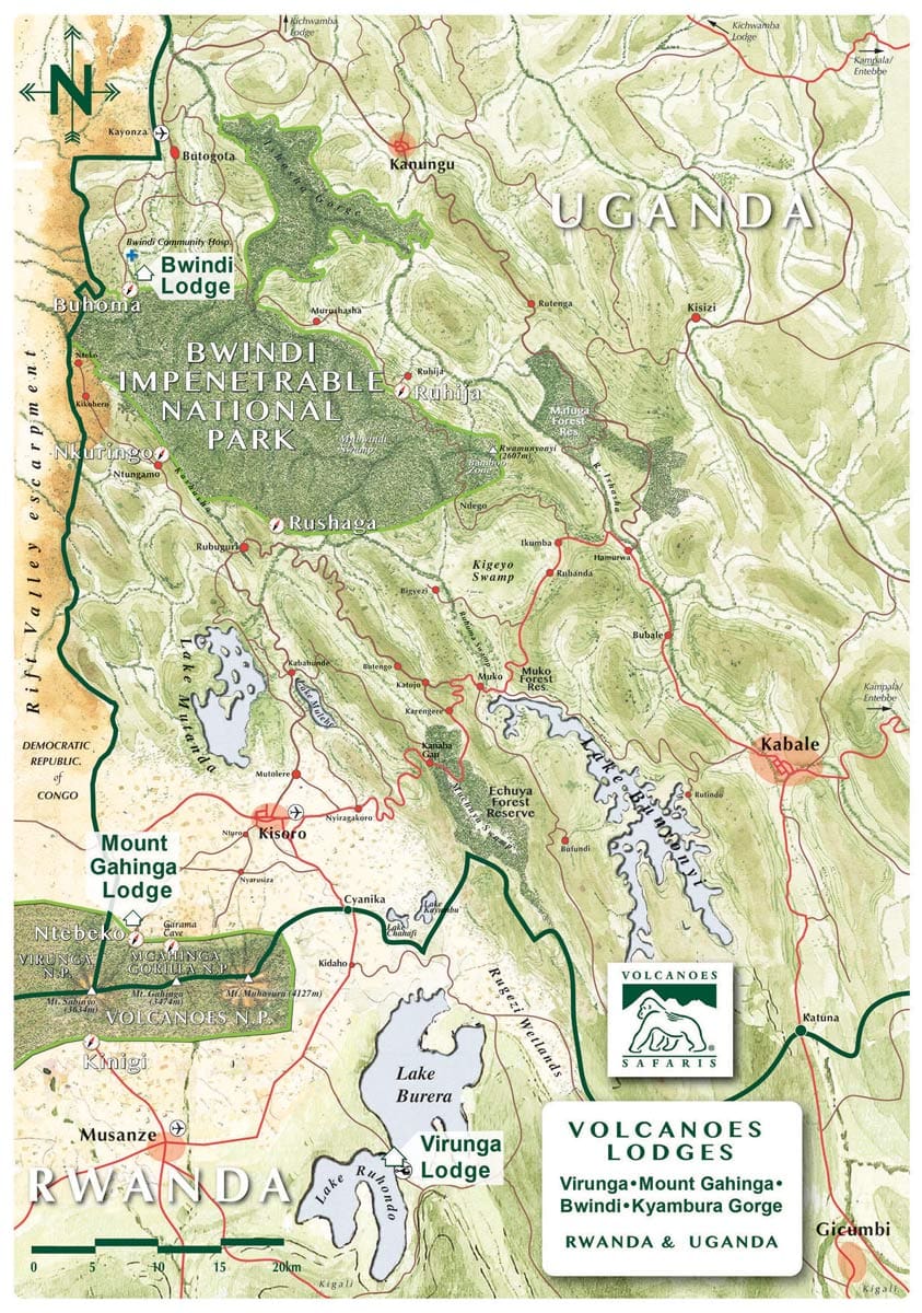 volcanoes safaris map bwindi impenetrable national park uganda
